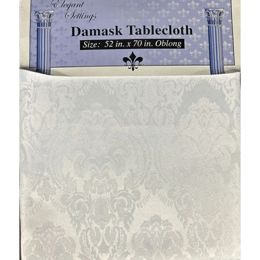 Brand New Elegant Settings Damask Tablecloth White Floral Oblong 52